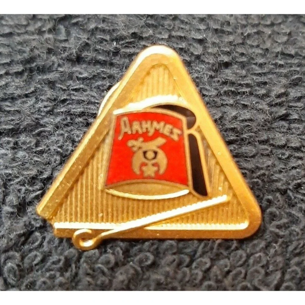 Masonic Shriners Aahmes Temple Lapel Pin Red Fez in Triangle enamel